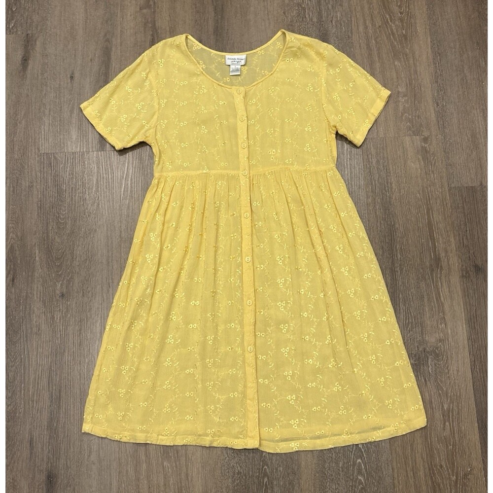Vintage Amanda Stewart Yellow Embroidered Babydoll Dress S